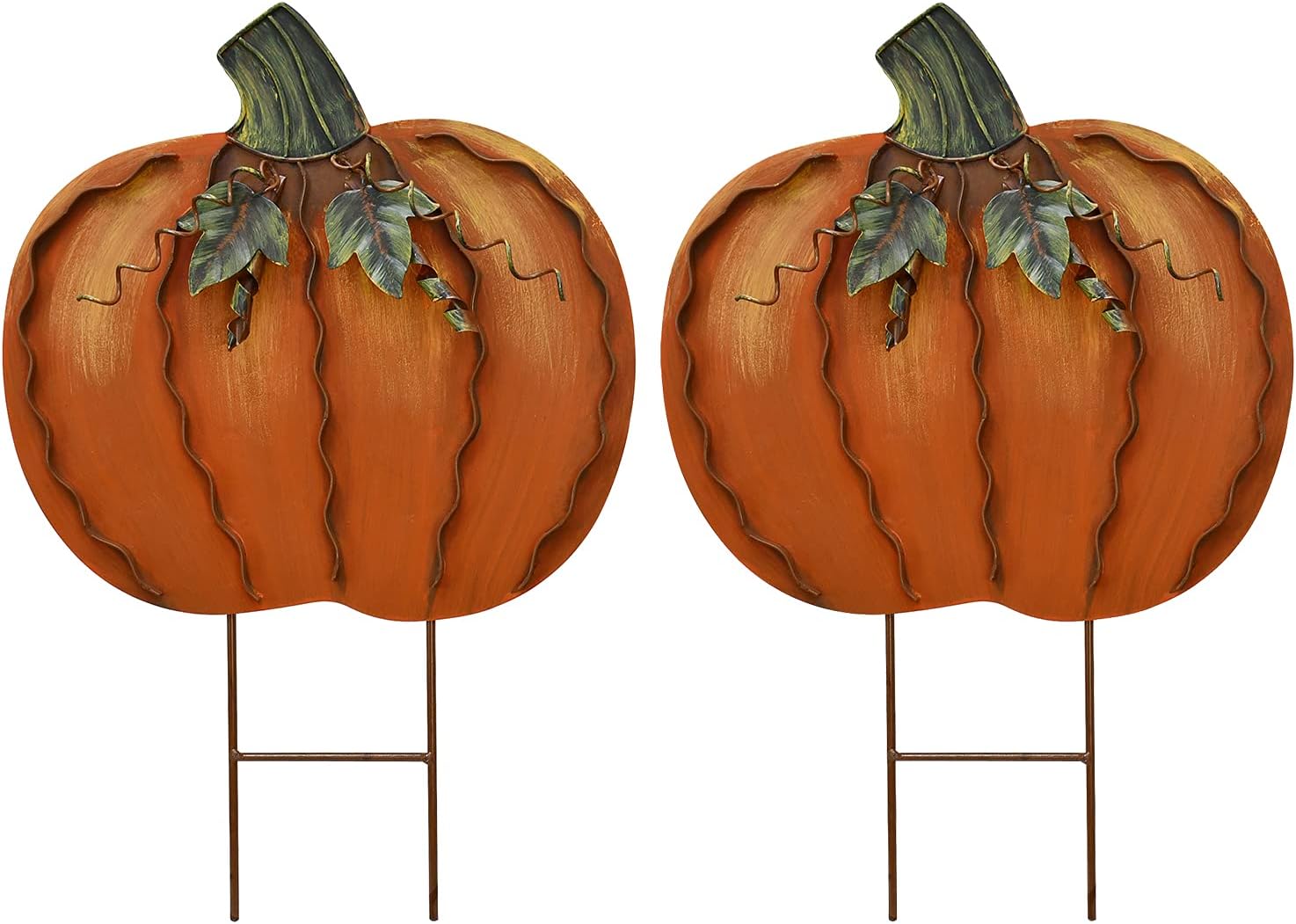 Decorative Garden Stakes - Veclotch 2SET Pumpkin Garden Stake Metal Yard Sign Fall Decor, Decorative Decor Outdoor Stakes for Autumn Harvest Thanksgiving Halloween Rustic Decoration Home (Orange, 17'H)