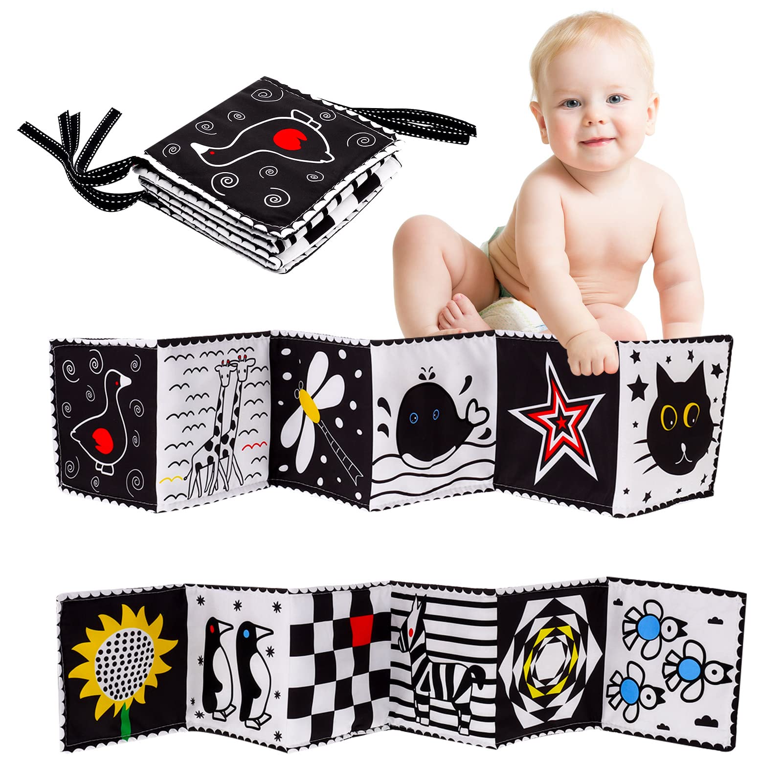 Dacitiery Black and White High Contrast Sensory Toys for Newborn Baby Soft Books for Early Development Education, Infant Tummy Time Toys, Three-dimensiona Activity Toy Pram Cot Crib Hanging