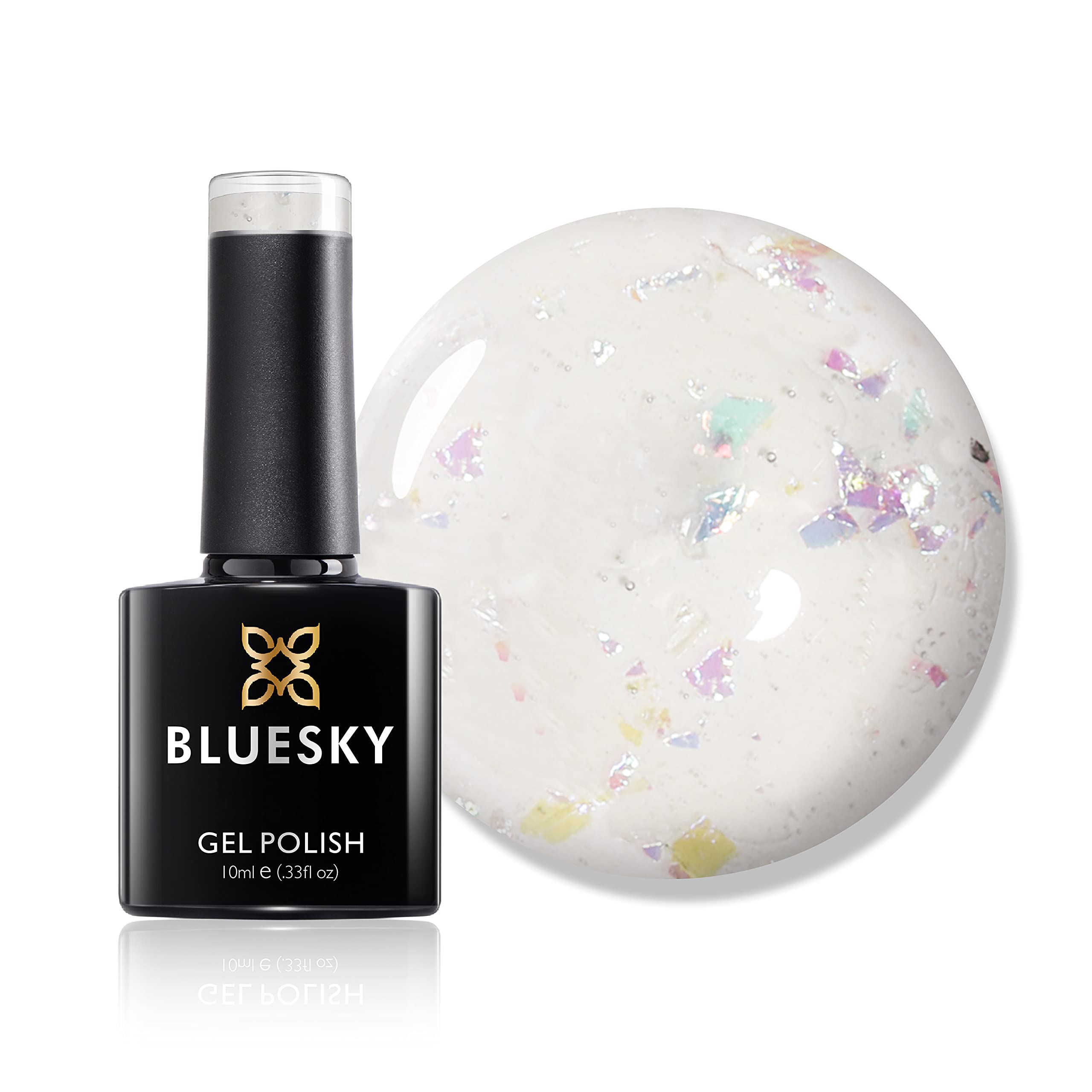 Bluesky Gel Nail Polish, Zillionaire 80527, Chunky Glitter, Clear, Transparent, White Long Lasting, Chip Resistant, 10 ml (Requires Drying Under UV LED Lamp)