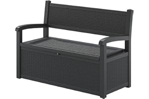 LHBGO 70 Gallon Storage Bench Deck Box for Patio, Garden and Porch, Tools, Lockable, Waterproof Outdoor Storage Furniture with Armrest(Black)