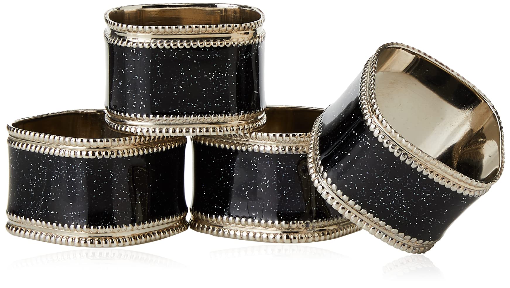 Premier Housewares 1403763 Square Glitter Napkin Rings - Black, Set of 4, H4 x W3 x D4cm