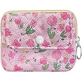 Modacarry Cotton Quilted Floral Coin Pouch with Cute Prints Zipper for Women Girls (PINK TULIP)