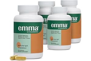 Emma Gut Health - 4 Pack - Gas and Bloating Relief, Constipation, Leaky Gut Repair - Gut Cleanse & Restore Digestion - Regulate Bowel Movement. Probiotics and Laxative Alternative, 240 Capsules