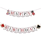 Casino Theme Happy Birthday Banner, Paper Poker Night Birthday Backdrop Decoration Token Las Vegas Party Garland Night Supplies for Party