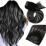 Moresoo Seamless Clip in Hair Extensions Black to