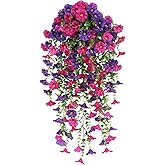 SzJias Fake Hanging Flowers Hanging Artificial Flowers for Outdoors for Porch Yard Patio Garden Indoor (2, Double Purple)