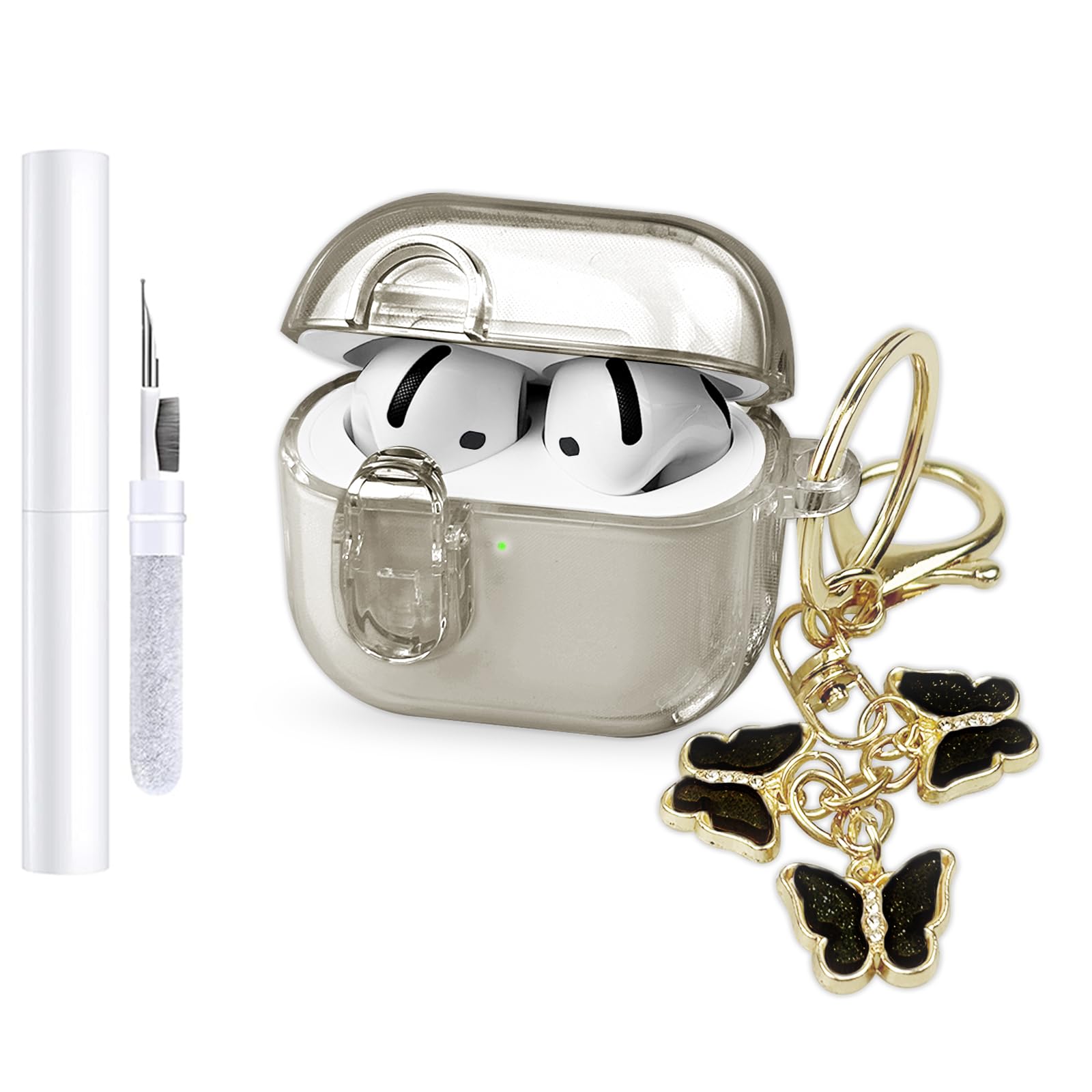 Photo 1 of (with Safety Lock) Clear Case Compatible with Apple Airpods 4 Case 2024, Soft TPU Airpods 4th Generation Case with Butterfly Keychain and Cleaning Kit for Airpods 4 Gen Women Girls (Clear Black)