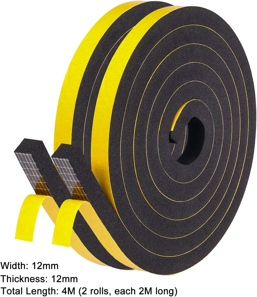 fowong High Density Foam Tape 12 mm(W) x 12 mm(T) x 2M (L) Home Window Insulation Self Adhesive Weather Stripping Seal Soundproof Shockproof Gap Sealing - Image 3