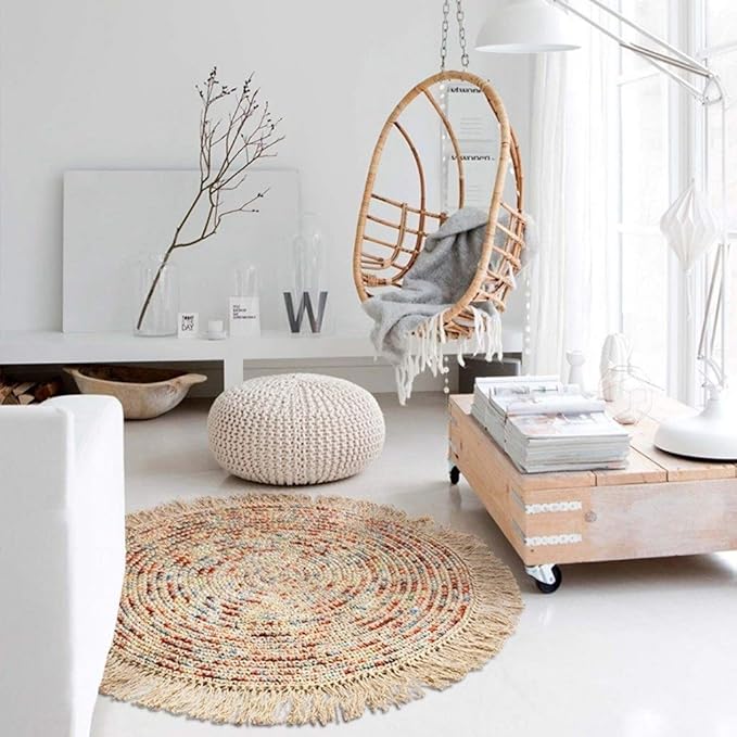 Amazon.com: Alfombra circular tejida a mano para dormitorio ...