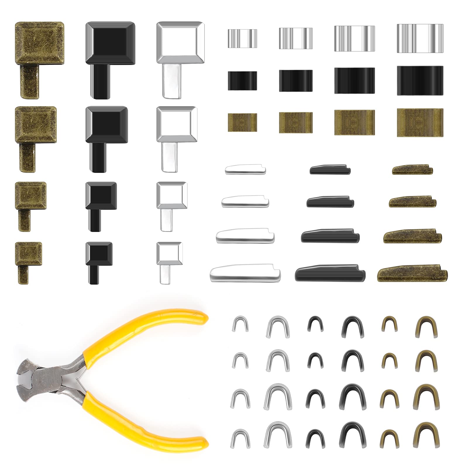 60Pcs Zip Repair Set, Insertion Pin Bottom, Stopper, Metal Head Sliders Retainer With 1Pcs Zipper Install Pliers Tool for Sewing Clothing Crafts (Silver, Black, Bronze)