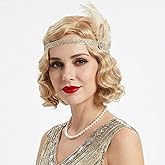 REEWES Long 1920s Wig Finger Wave Wig 613 Curly Short Wig Vintage Wigs for Women Lady Synthetic Heat Resistant Full Wigs Cosplay Costume Fancy Dress With Wig Cap (Blonde)