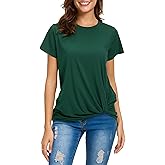 MSHING Women's Casual Round Neck Short Sleeve Tie Up T-Shirt Blouse Comfortable Cotton Basic Tops