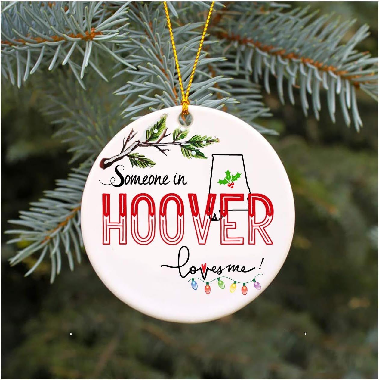 Christmas Ornaments 2019 Family Someone In Hoover Alabama Loves Me AL Xmas Gifts Cute Owl Family Keepsake Present Xmas Present Mom Dad Wife Husband Ceramic 3" Flat Circle