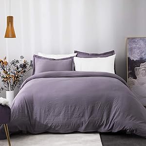 Bedsure Grayish Purple Duvet Cover Set with Zipper Closure, Washed Process Microfiber - Ultra Soft Full/Queen Size(90x90 inches)-3 Pieces (1 Duvet Cover + 2 Pillow Shams) Hypoallergenic