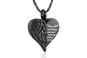 Yinplsmemory Love Heart Urn Necklace for Ashes Keepsake Memorial Cremation Jewelry Stainless Steel Angel Wing Ashes Holder Me