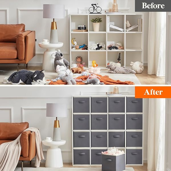 LIFEWIT STORAGE CUBES, FOLDABLE DECORATIVE FABRIC STORAGE BASKETS FOR ORGANIZING HOME ORGANIZERS WITH HANDLES FOR SHELVES, CLOSET, 11 INCH BINS, 18L GRAY, 16 PACKS