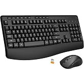 Wireless Keyboard and Mouse Combo,Soft Touch Quiet Keyboard Less Noise 90% | Ergonomic With Wrist Rest,2.4GHz 104 Keys Full Size,2400 DPI Mouse,For Office/Work/Home/PC Computer/Laptop,Black