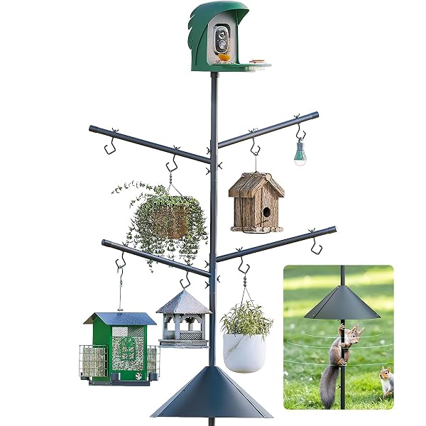 PERCHME BIRD FEEDER POLE WITH SQUIRREL BAFFLE, 92” INCH 360° ROTATING HEAVY-DUTY BIRD HOUSE POLE FOR OUTDOORS,ADJUSTABLE HEIGHT,UNIVERSAL MOUNT KIT FOR BIRD FEEDER CAMERAS&HOUSES (92” BLACK)