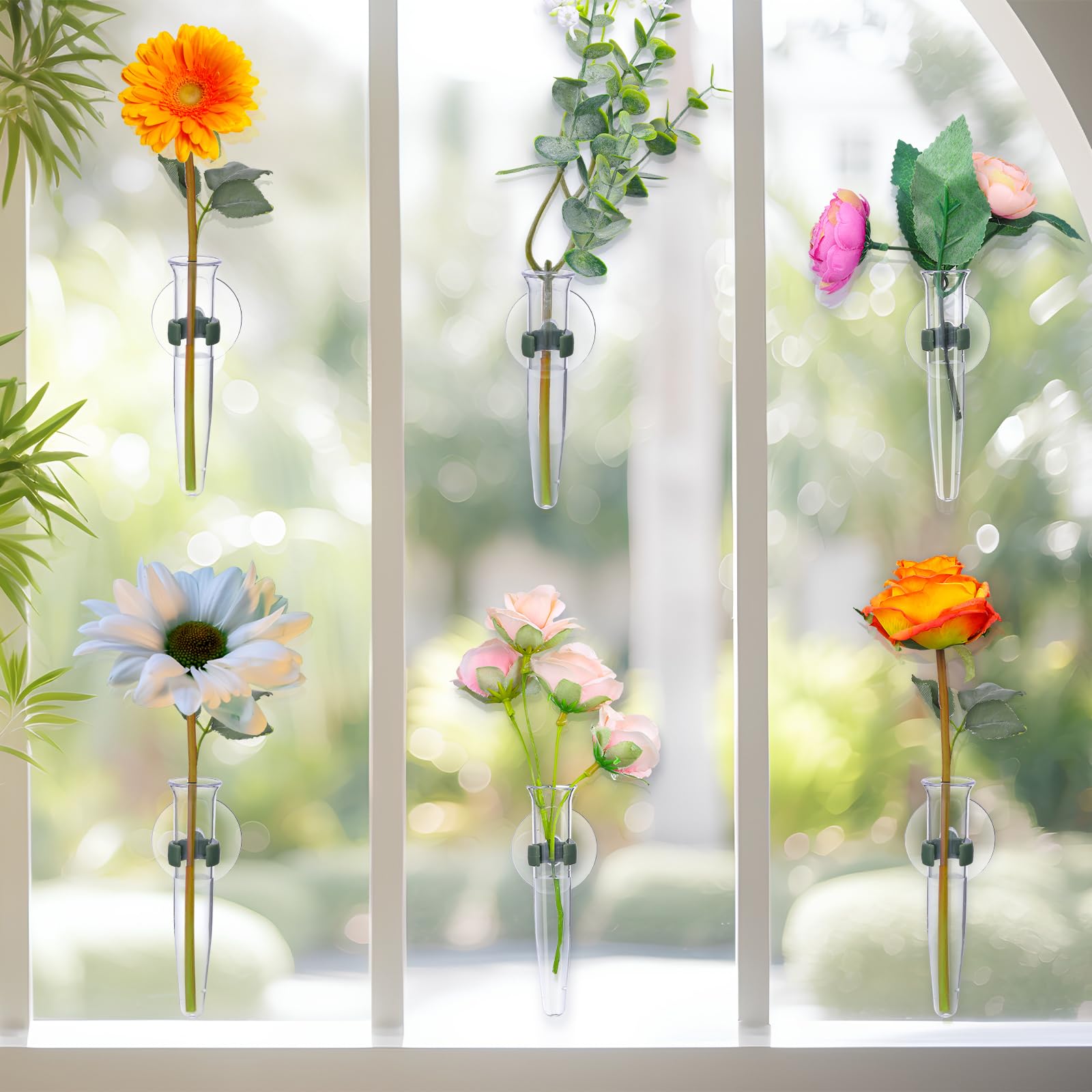 Photo 1 of 10 Pcs Window Propagation Stations Plant Propagation Tubes with Suction Cups Window Floral Water Tubes Easy to Install Clear Wall Hanging Terrarium Gifts for Plant Flower Lovers