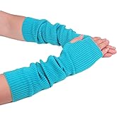 F Flammi Cashmere Blended Arm Warmer for Women Winter Fingerless Gloves Knit Mitten Gloves Wrist Warmer with Thumb Hole