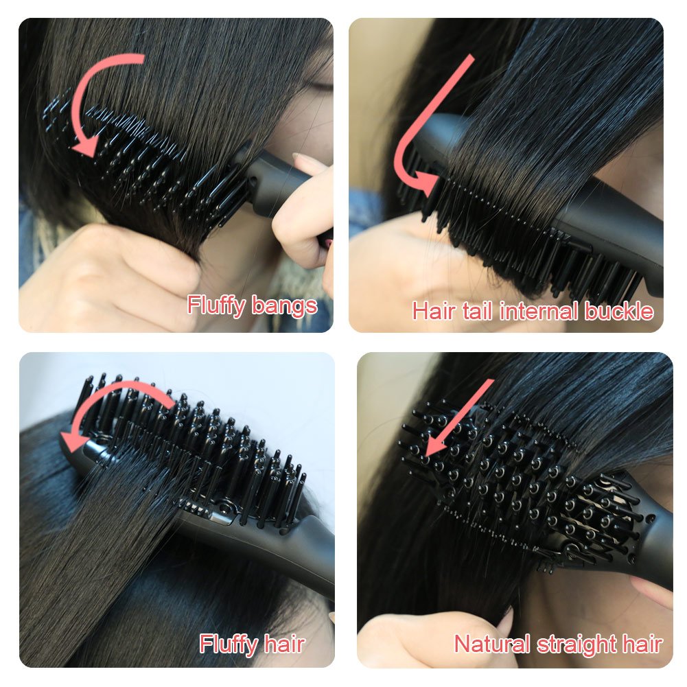 ACTOPP Mini Brosse Lissante Chauffante Brosse Lisseur Professionnelle 2-en-1 Anti-Statique Chauffage Rapide avec 4 Pinces