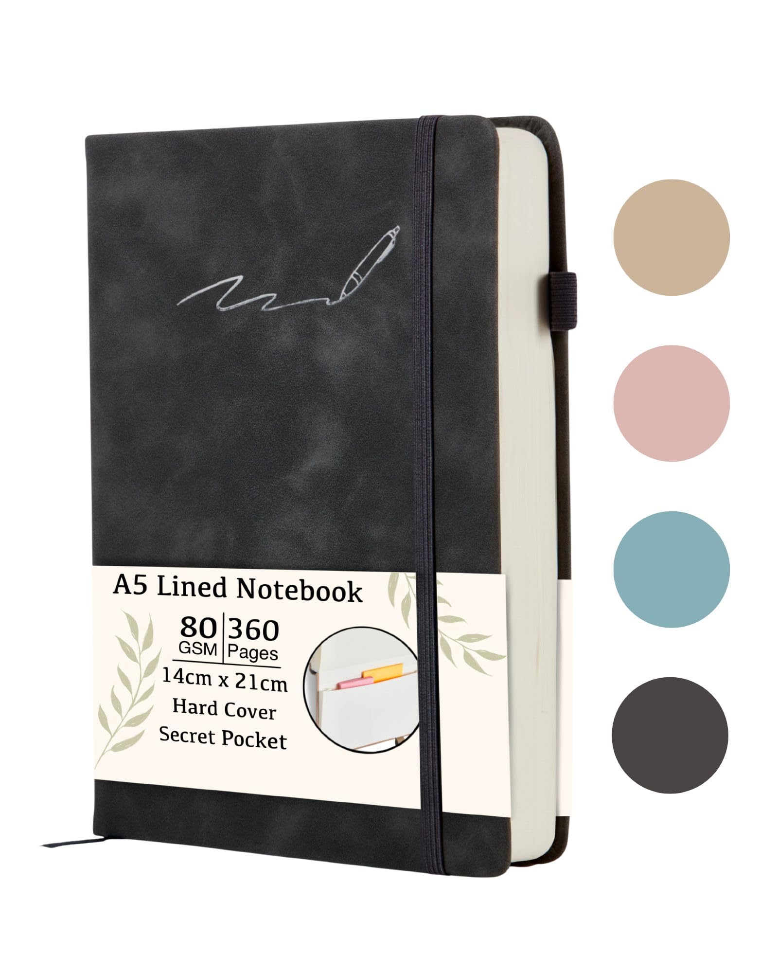 Soul Projekt A5 Notebook Black, Lined 360 pages Journal Notebooks for Women and Men, Bullet A5 Notepad with Elastic Closure and Pen Loop, University Essential Note book, Study Gifts — image 1