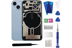 ZNZHKR 14 Plus Back Glass Replacement with Wireless Charging Flex Cable and Camera Frame All Parts for iPhone 14 Plus(6.7Inch,Blue) Replacement of Equipment Waterproof Tape
