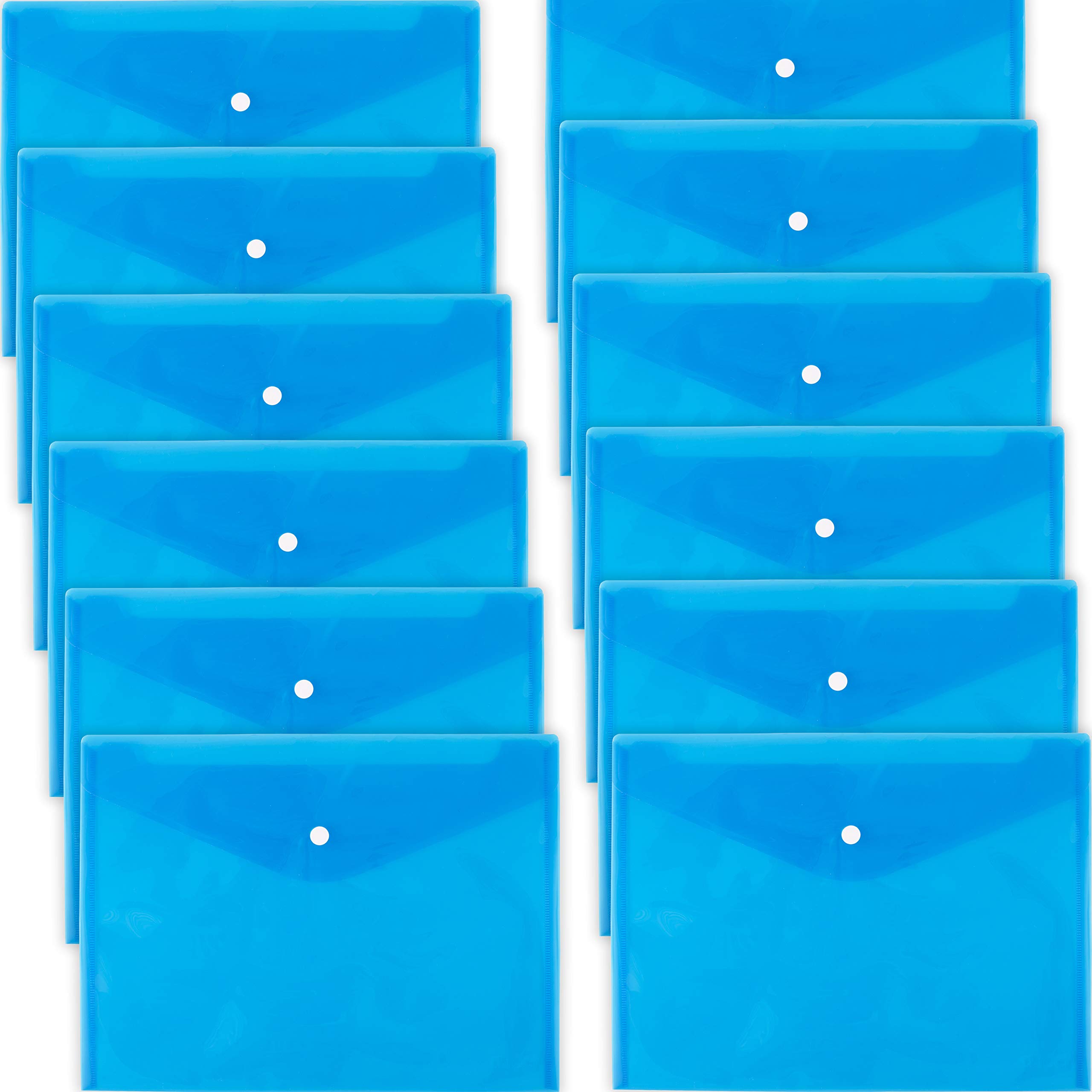 D.RECT 5530 Set 12 Pieces Document folders A4, File briefcases with Button Closure, Pocket Organizers for School and Office use, Envelope Organiser for documents and Letters, Blue