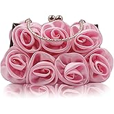 JAMBHALA Women Evening Clutch Bag Floral Satin Small Purses with Detachable Strap for Wedding, Party, Prom