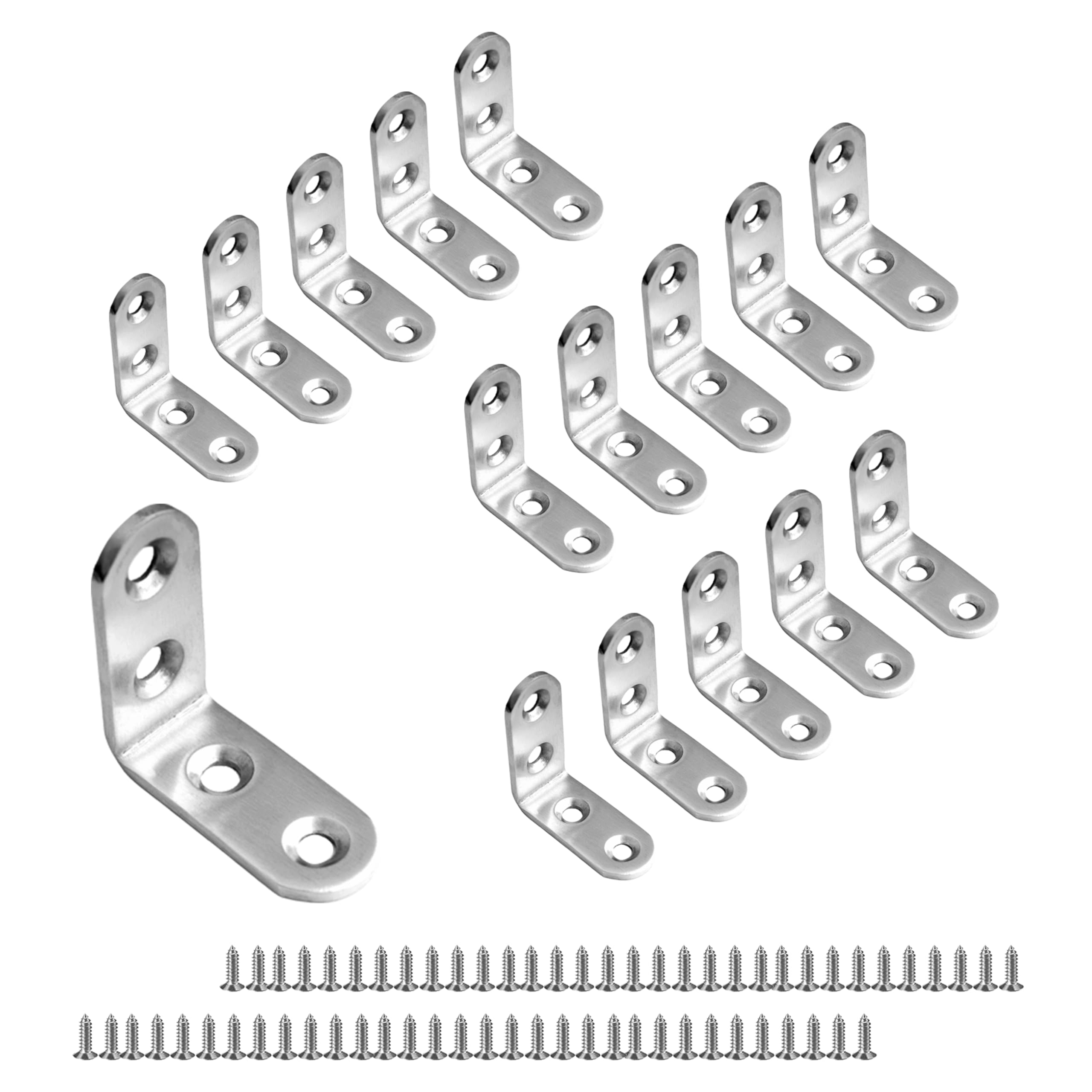 Stainless Steel Angle L Brackets - 40x40mm, 16pcs, Including Screws - Strong, Durable for Furniture & Shelves