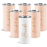 Ugiftcorner Bride Tribe Gifts Set of 6 Cups Bachelorette Party Favors Wedding Gifts for Bridesmaid Bride Stainless Steel Skinny Tumbler with Lid and Straw 15 OZ Pink
