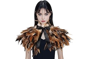 MAOFENG Gothic Natural Feather Shrug Feather Shawl Wrap Cape Victorian Collar for Halloween Cosplay Party Costume Accessories
