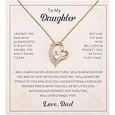 Kvekstio To My Daughter Heart Pendant Necklace Gift from Dad, Father Daughter Separation Gifts for Graduation, Birthday