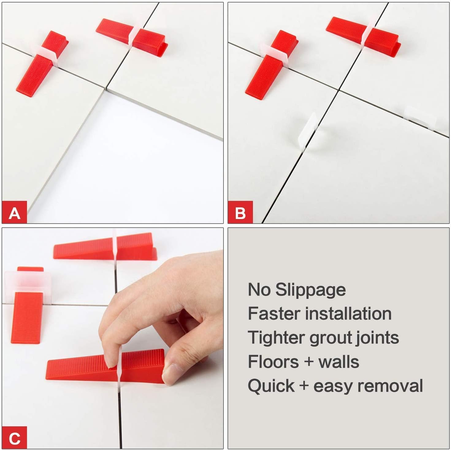Tile Leveling System, Premium 300 pcs 1/8" Tile Spacers Clips, 100 pcs Reusable Wedges and 1 pc Floor Tiles Pliers for Living Room Shower Floor/Wall Base Tile Leveler Tools for Installation - - 