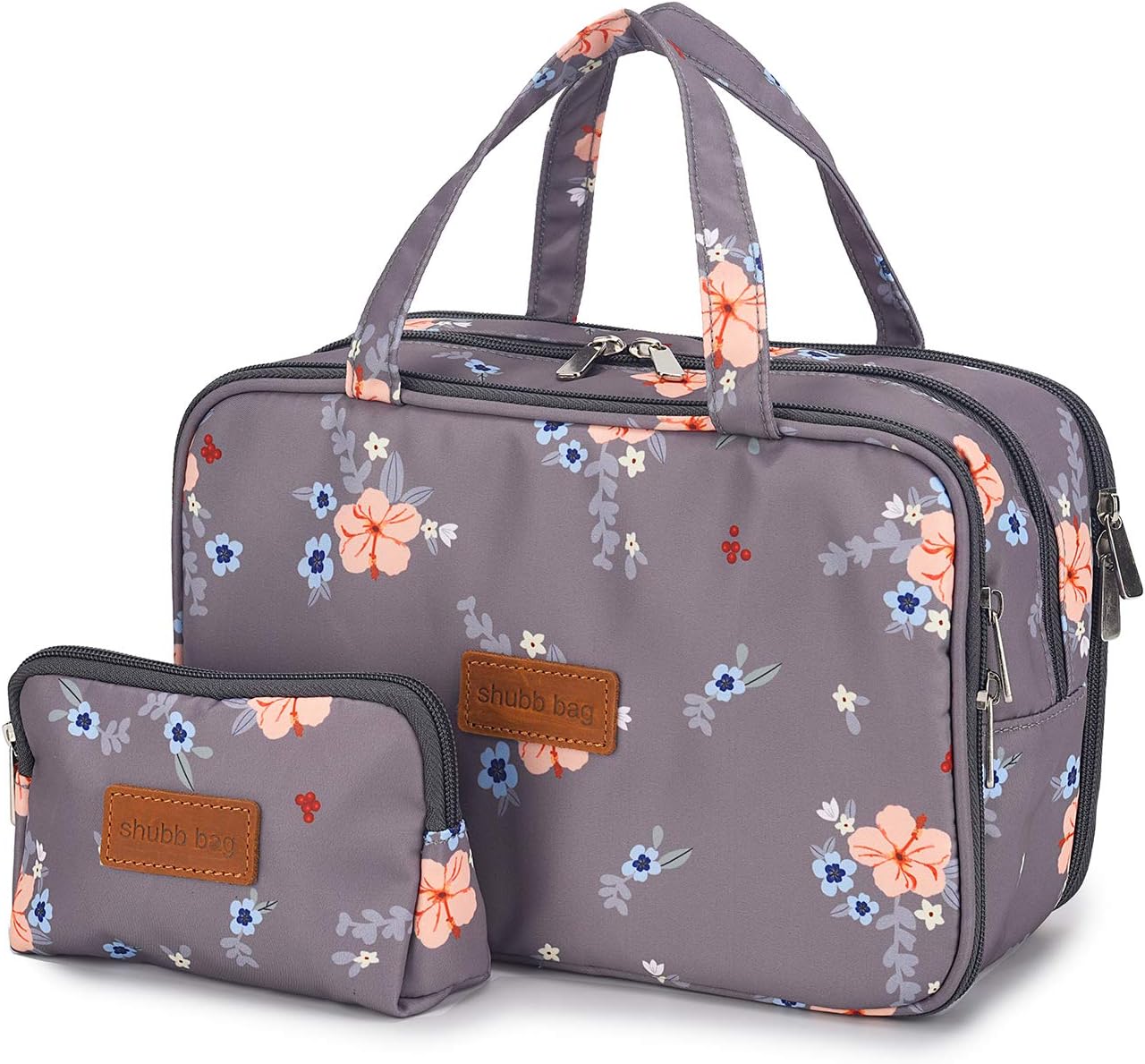 Travel Makeup Bag Toiletry Bags Large Cosmetic Cases for Women Girls Water-resistant (gray floral/makeup bag set)