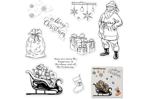 Christmas Santa Claus Clear Stamps with Sentiment Words for Card Making, Snowflake Lamp Gift Clear Rubber Stamp for Holiday C