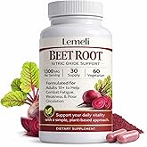 Lemeli Beetroot Capsules 1300mg Nitric Oxide Booster, 60 Count | Beetroot Extract, Vitamin C &amp; Black Pepper, Plant Based Formula for Energy Routine and Immune and Digestive