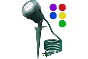 EDISHINE Christmas 120V Spotlight Outdoor, 5 Extra Color Lenses, 4.8W Waterproof LED Outdoor Spotlight, 5000K Landscape Lighting for Yard Flag Tree Holiday Decor, 180° Adjustable, UL Listed