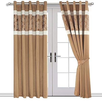 Oxford Homeware Pair Of Readymade Luxury Jacquard Faux Silk Eyelet