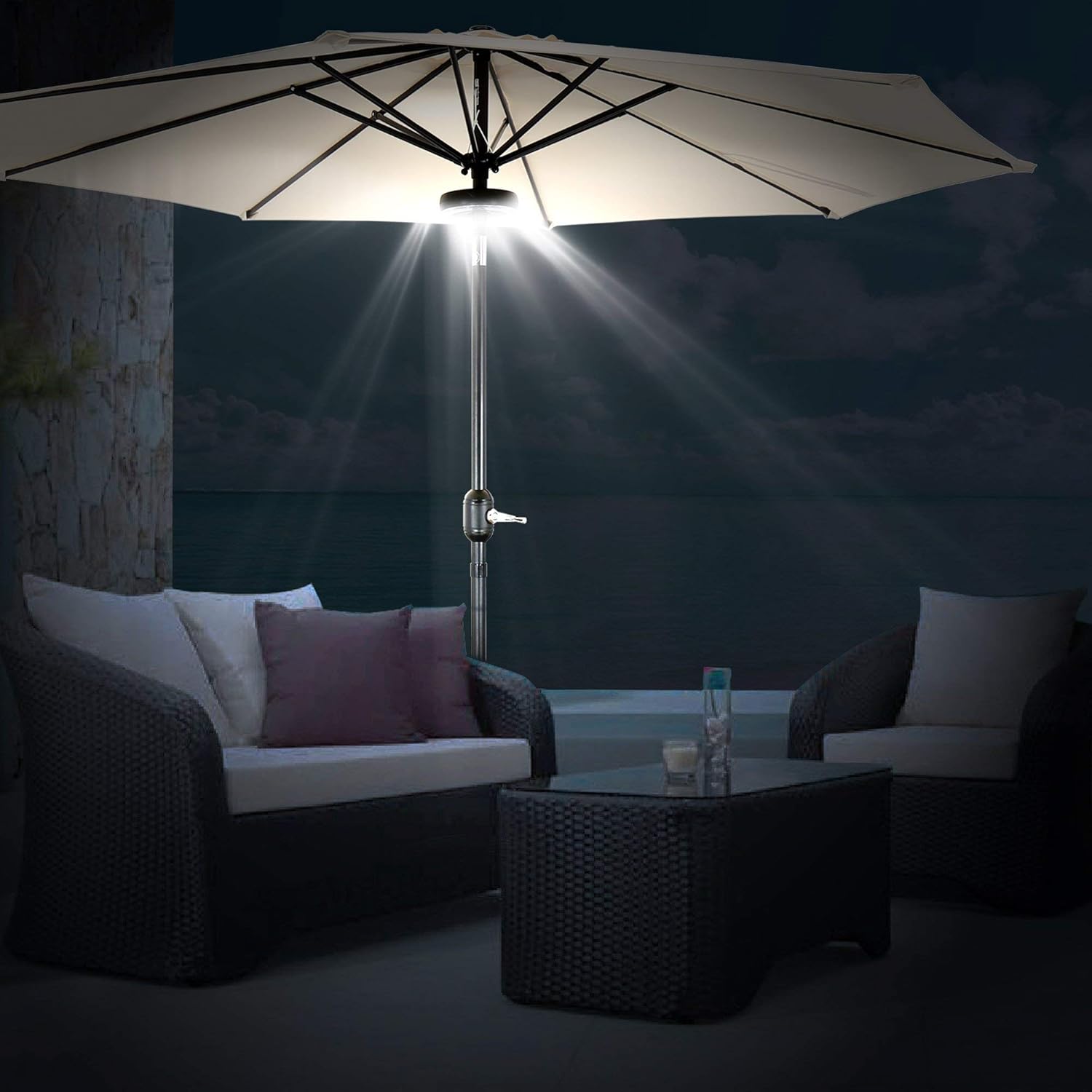 Umbrella Pole Lights Outdoor Rechargeable LED Lighting Mode Patio Desk