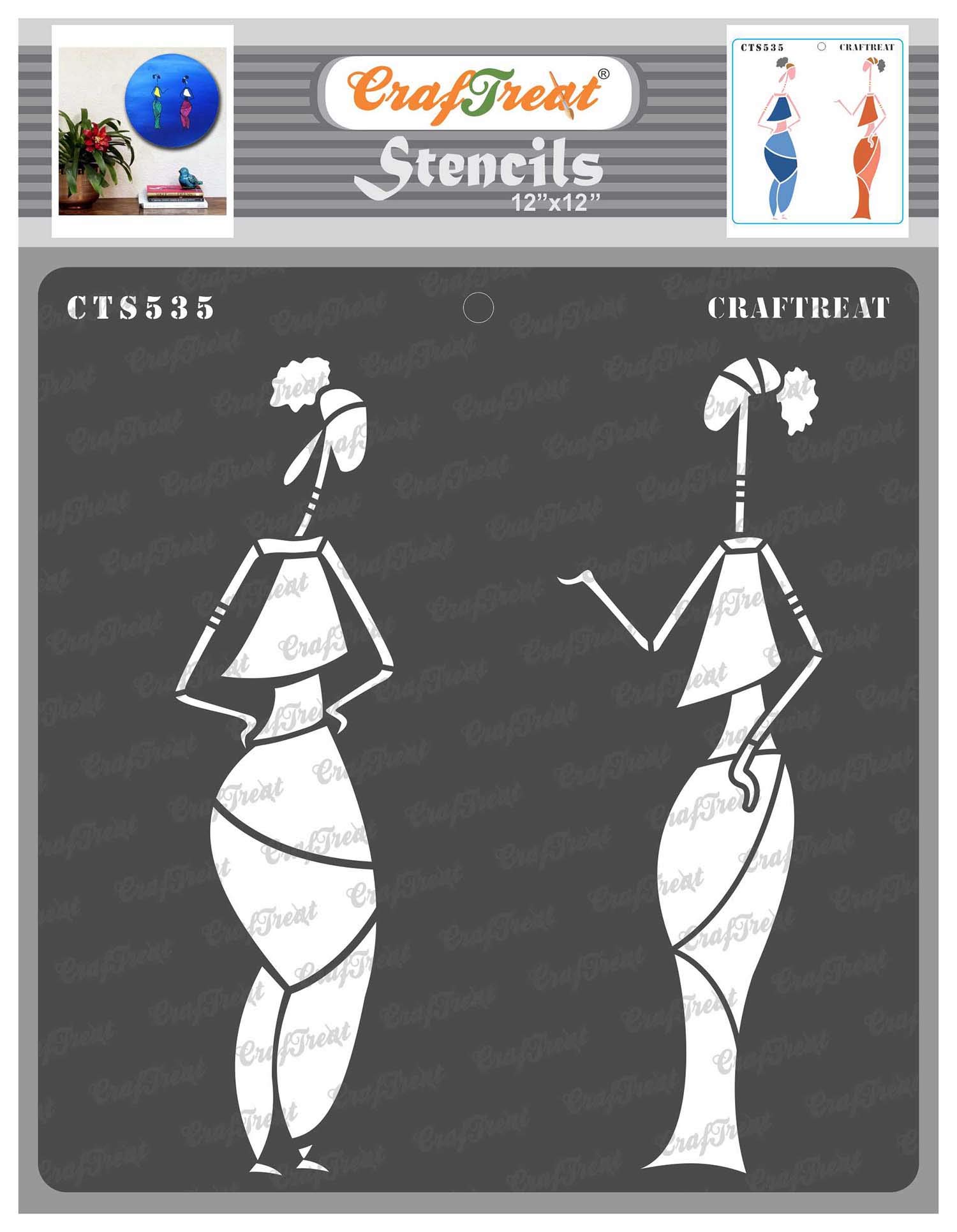 CrafTreat Reusable African Woman Stencil for Painting on Wood, Canvas, Paper, Fabric, Floor, Wall and Tile - Chatting - Size:12x12 Inch - Tribal Stencils and Templates for Painting