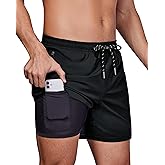 Gleeease 5Inch Mens Swim Trunks: 2 in 1 Compression Liner Quick Dry Stretchy Soft Lined for Summer Vacation Beach Pool Sport