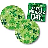 Creative Converting St Patricks Day Paper Plates, Napkins, Shamrock Party Supplies, Irish Birthday, Disposable Tableware (32 Piece)