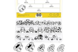 Mardatt 80Pcs Push on Pushnut Cap Stud 1/2", 1/4", 5/16", 3/8", 2/5" Axle Pushnut Caps Axle Cap Nut with Mechanical Zinc Plating, Permanent Washer Caps for Hand Trucks, Lawn Wagons, Rolling Bins