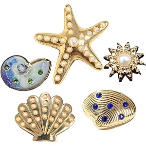 Dounievyn Gold Metal Pearl Beads Shoe Charms - Seashells Shell Conch Ocean Beach Summer Shoe for Women Girl Flip flop Sandal
