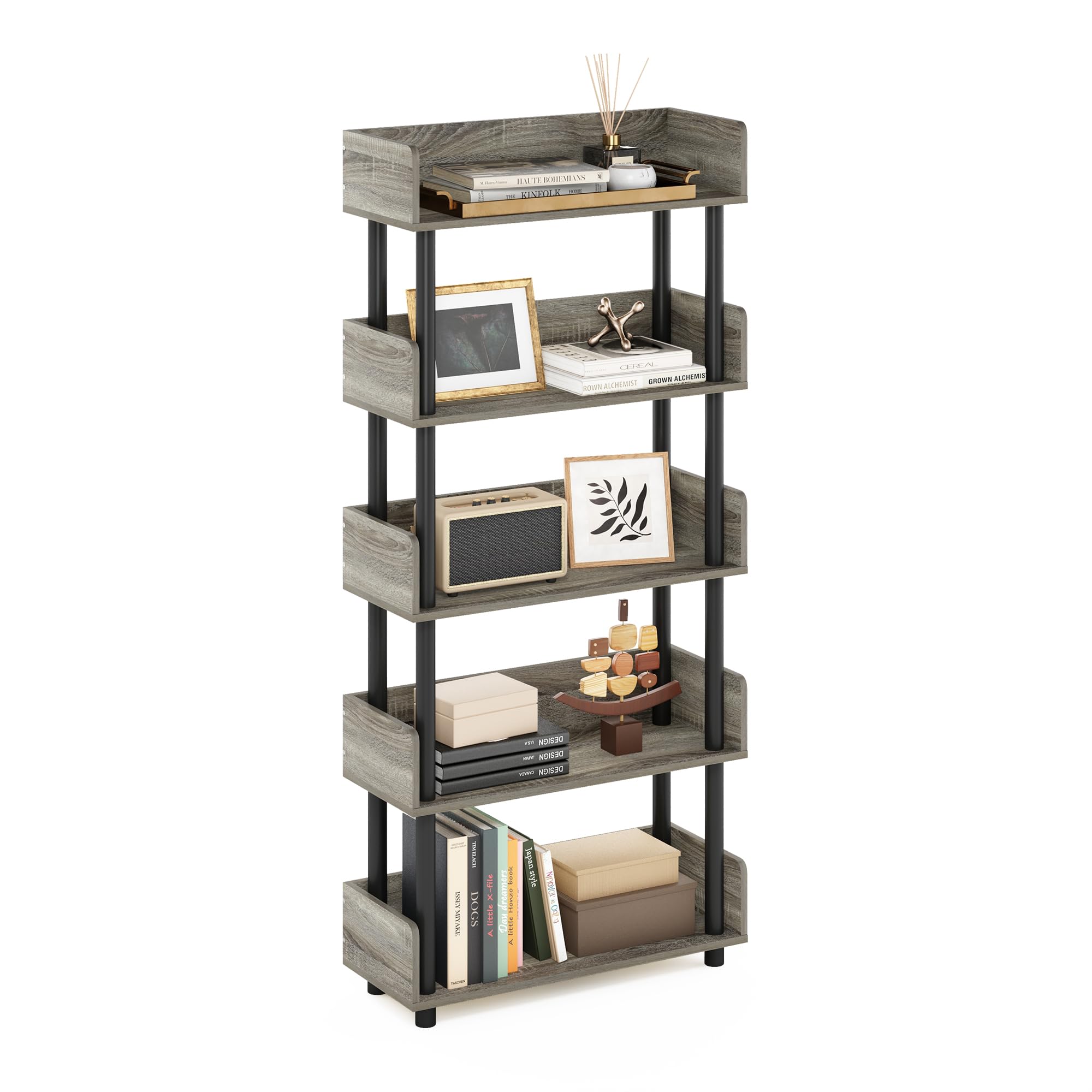 Furinno Turn-N-Tube 5-Tier Toolless Display Rack, French Oak/Black Image