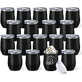 YOUKE OLA 18 Pack Stainless Steel Wine Tumbler with lid, 12oz Insulated Powder Coated Wine Tumbler Stemless Double Wall Vacuum Wine Glass Coffee Tumbler for Laser Engrave, Black