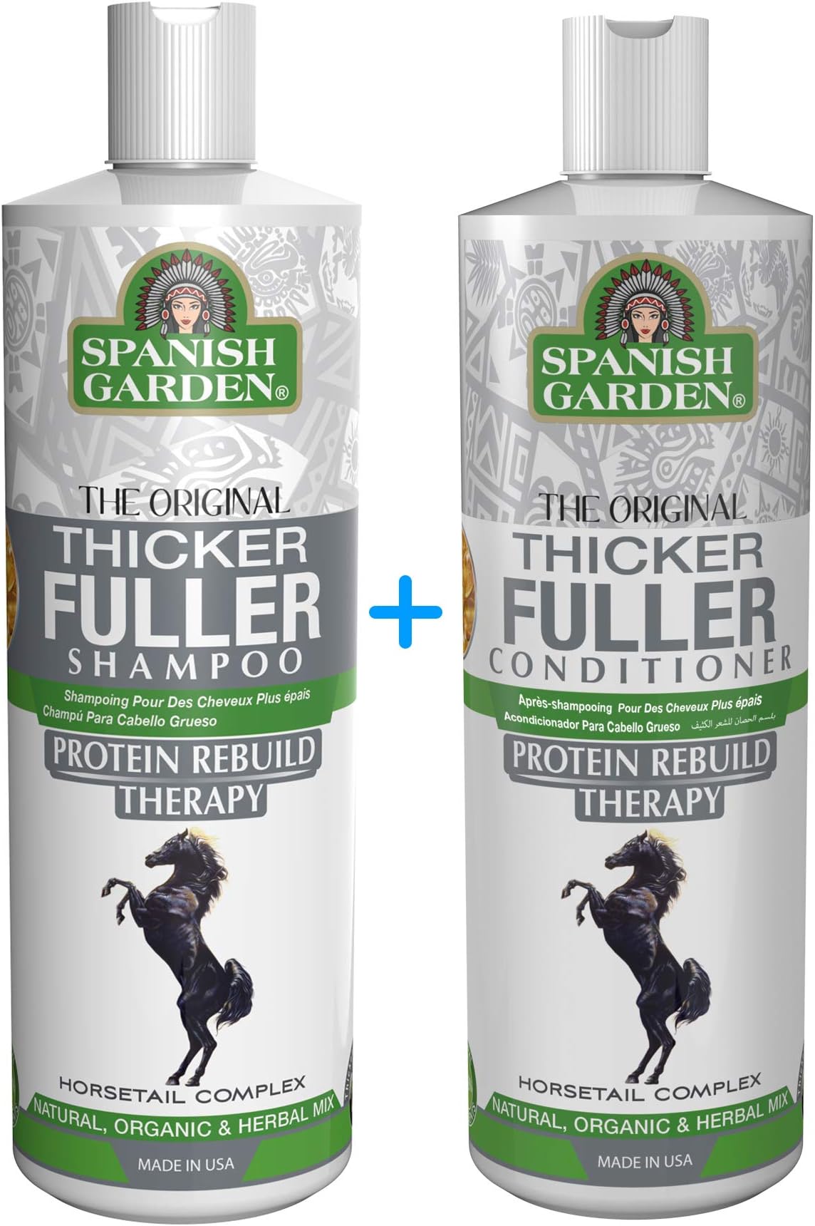 Spanish Garden Thicker Fuller Shampoo & Conditioner Set | Protein Rebuild Therapy with Organic Oils, Natural Vitamins, and Herbal Extracts | For Thin & Fine Hair, 16 oz