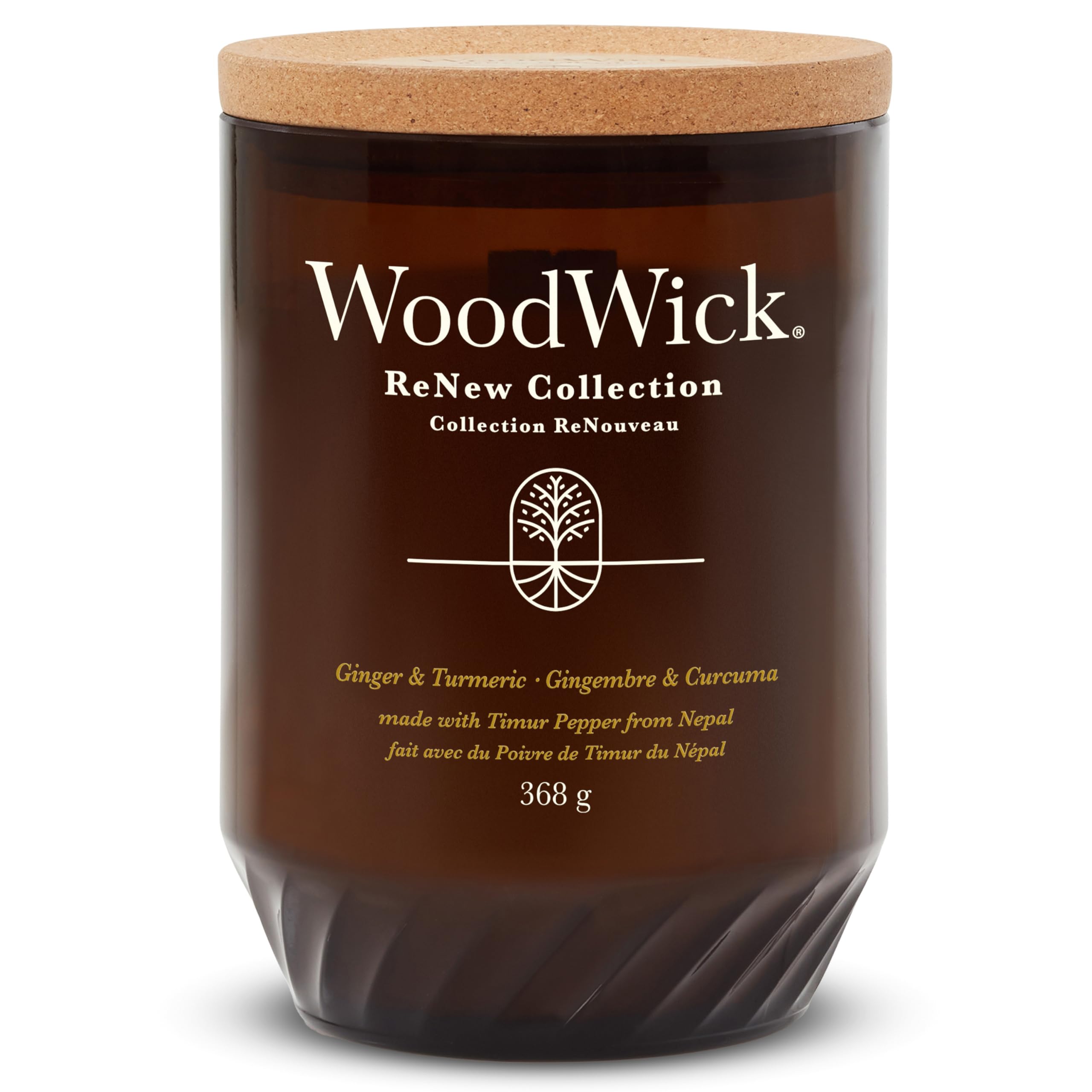 WoodWick Renew Scented Candle with Crackling Wick | Ginger & Turmeric Large Candle | Plant Based Soy Coconut Wax Blend | Made with Recycled Materials | Perfect Gifts for Women