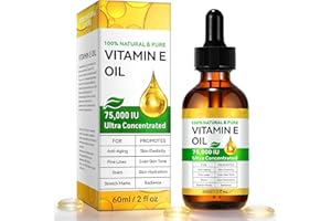 Vitamin E Oil for Skin, 75,000 IU, Pure & Cold-Pressed, Vegan - Intensive Face & Body Moisturizer for Dry Skin, Hydrating Oil